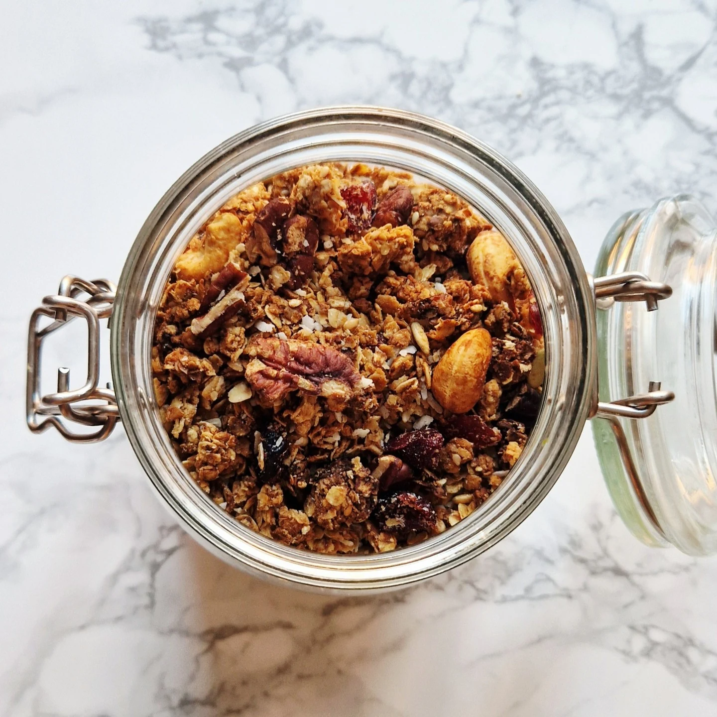 Homemade granola with pecans and dried fruit