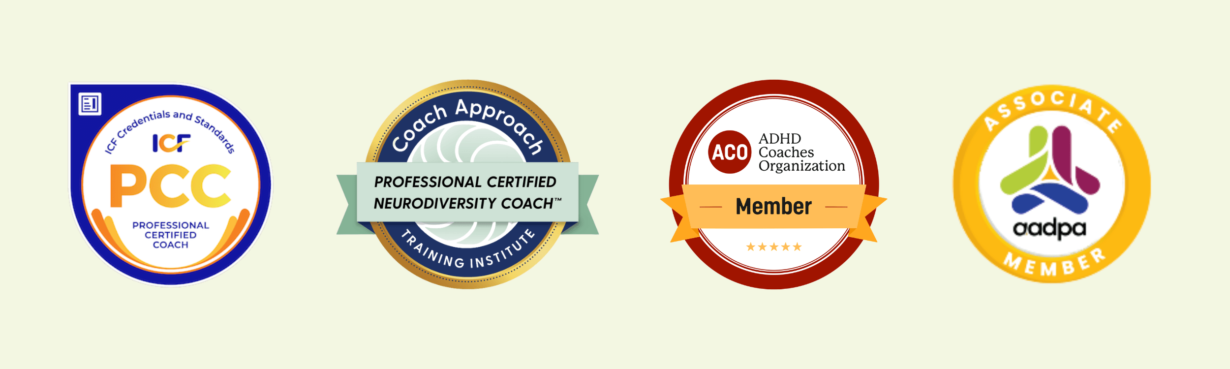 Accreditations: ICF Professional Certified Coach, Coach Approach Training Institute Professional Certified Neurodiversity Coach, ADHD Coaches Organization Member, and aadpa Associate Member.